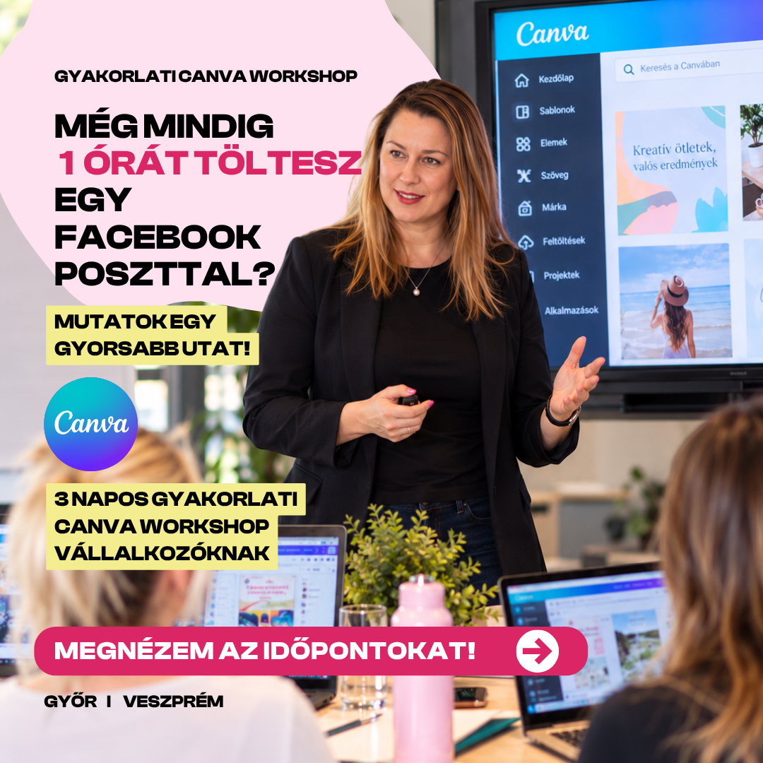 Canva Workshop, képzés, tanfolyam Veszprém győr, Kolozsvári Zsuzsi